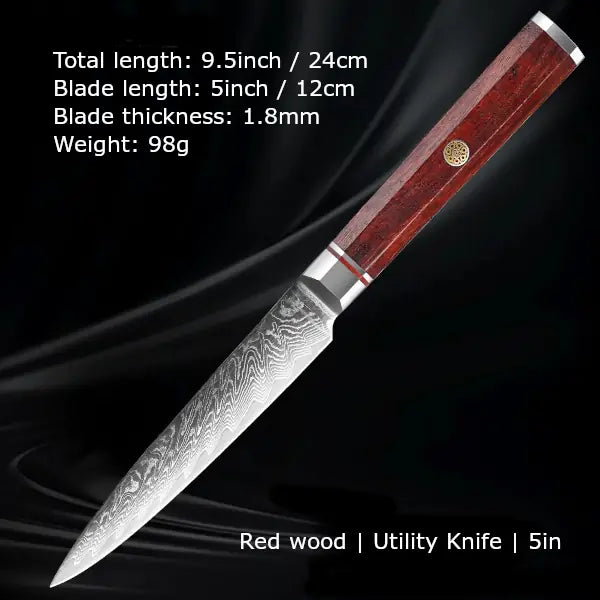 Customize your Damascus Kitchen Knives | Red wood Edition | Razor-sharp-knives.com