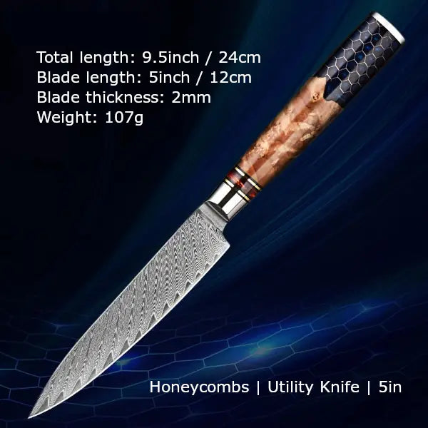 Customize your Damascus Kitchen Knives | Honeycombs Edition | Razor-sharp-knives.com