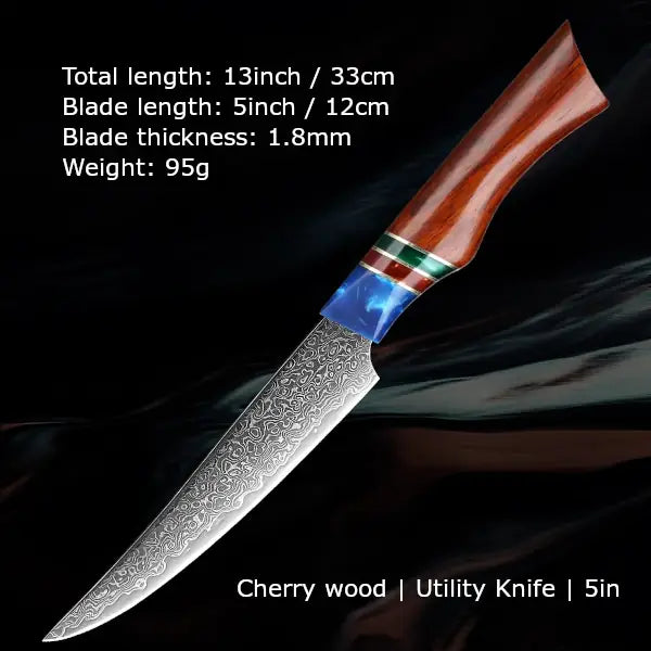 Customize your Damascus Kitchen Knives | Cherry wood Edition | Razor-sharp-knives.com