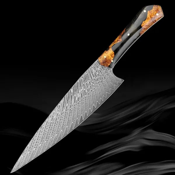 Damascus kitchen knives | Amber Edition | Razor-sharp-knives.com