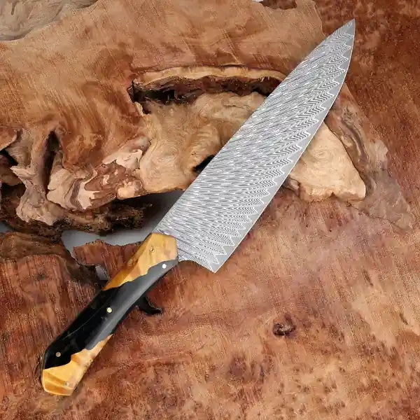 Damascus kitchen knives | Amber Edition | Razor-sharp-knives.com