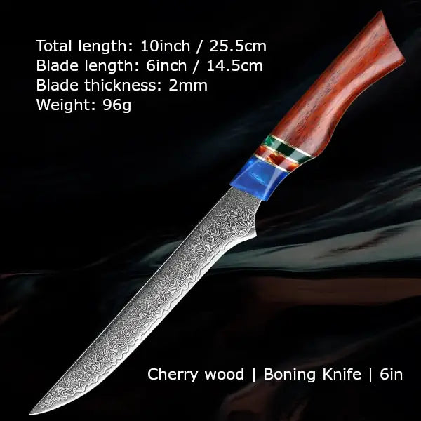 Customize your Damascus Kitchen Knives | Cherry wood Edition | Razor-sharp-knives.com