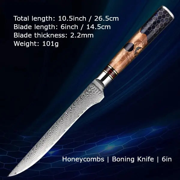 Customize your Damascus Kitchen Knives | Honeycombs Edition | Razor-sharp-knives.com