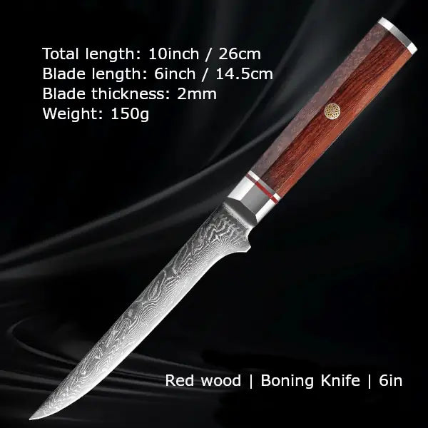 Customize your Damascus Kitchen Knives | Red wood Edition | Razor-sharp-knives.com