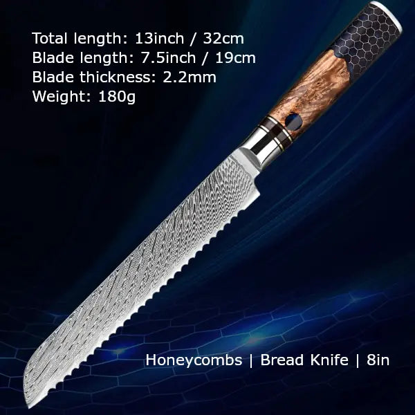 Customize your Damascus Kitchen Knives | Honeycombs Edition | Razor-sharp-knives.com