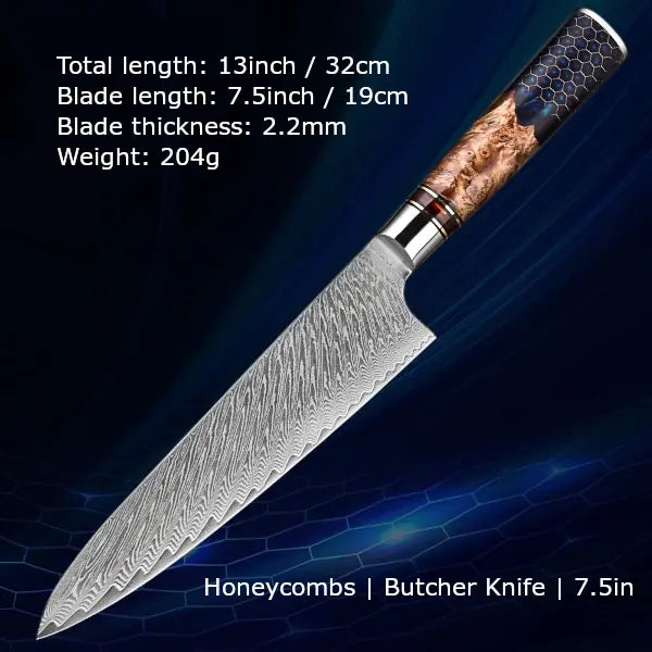 Customize your Damascus Kitchen Knives | Honeycombs Edition | Razor-sharp-knives.com