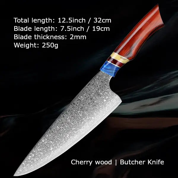 Customize your Damascus Kitchen Knives | Cherry wood Edition | Razor-sharp-knives.com