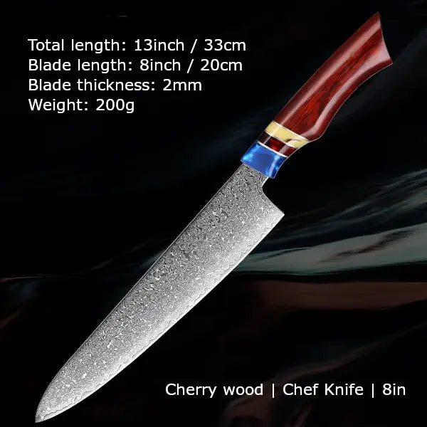 Customize your Damascus Kitchen Knives | Cherry wood Edition | Razor-sharp-knives.com