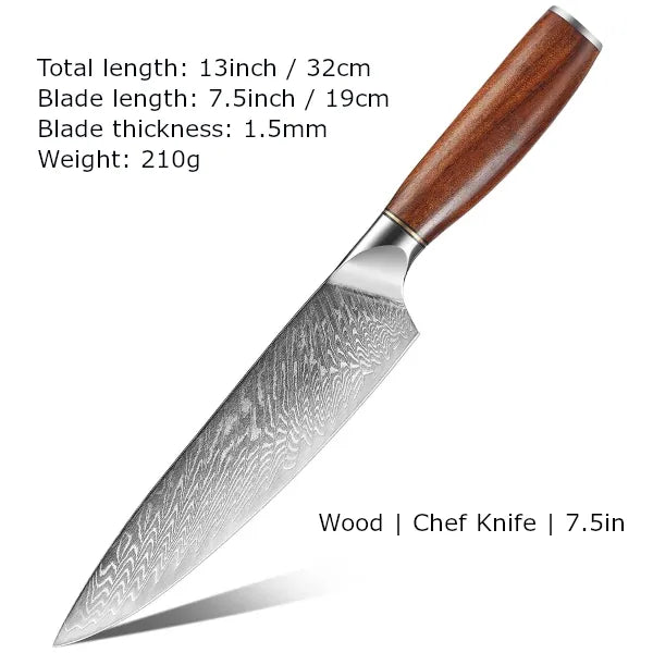 Customize your Damascus Kitchen Knives | Wood Edition | Razor-sharp-knives.com