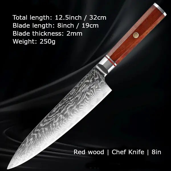 Customize your Damascus Kitchen Knives | Red wood Edition | Razor-sharp-knives.com