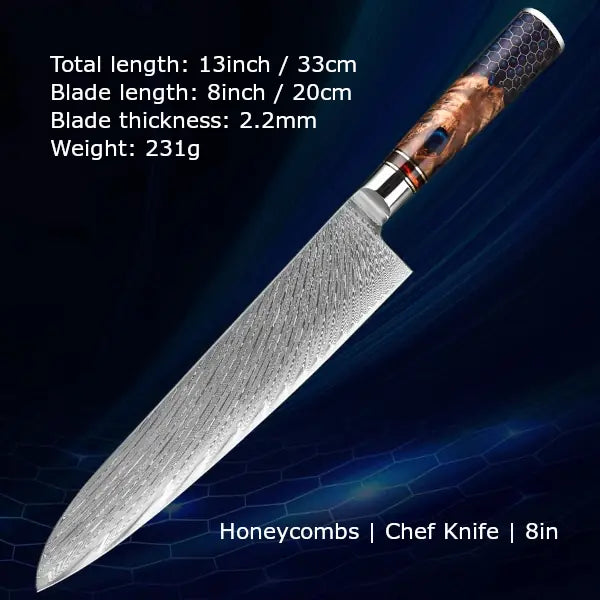 Customize your Damascus Kitchen Knives | Honeycombs Edition | Razor-sharp-knives.com