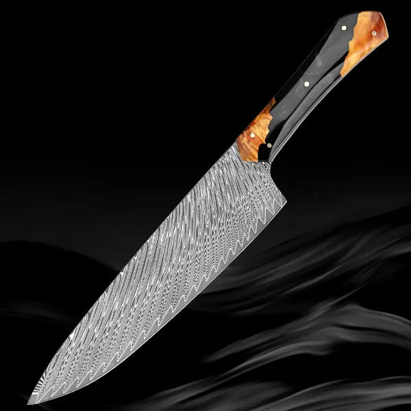 Damascus kitchen knives | Amber Edition | Razor-sharp-knives.com