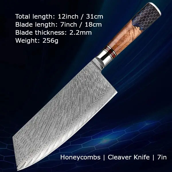 Customize your Damascus Kitchen Knives | Honeycombs Edition | Razor-sharp-knives.com