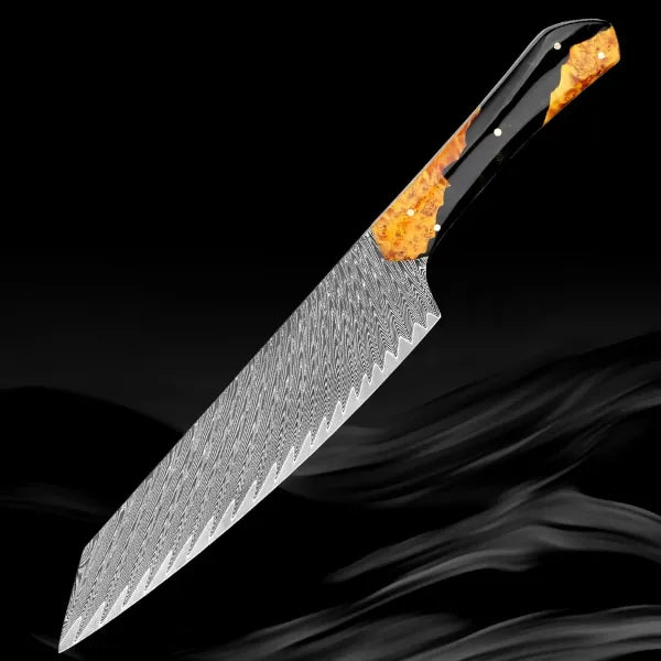 Damascus kitchen knives | Amber Edition | Razor-sharp-knives.com