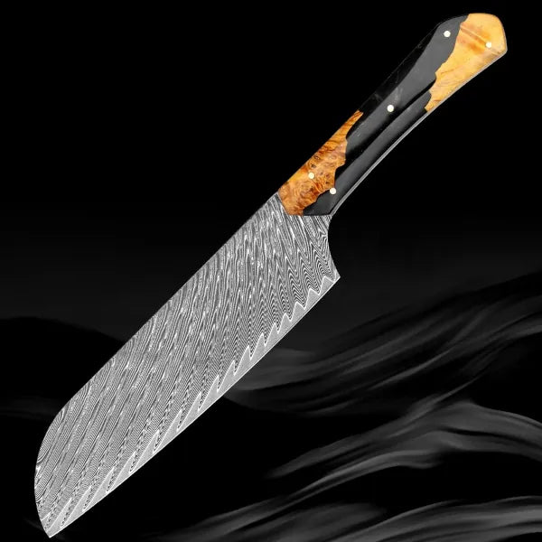 Damascus kitchen knives | Amber Edition | Razor-sharp-knives.com