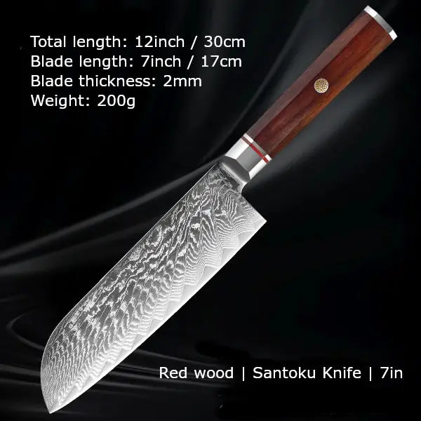 Customize your Damascus Kitchen Knives | Red wood Edition | Razor-sharp-knives.com