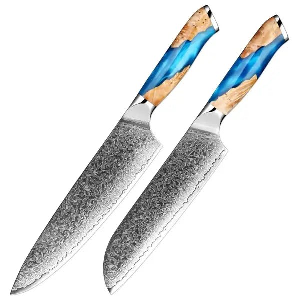 Damascus kitchen knives | Skyblue Edition | Razor - Sharp - Knives