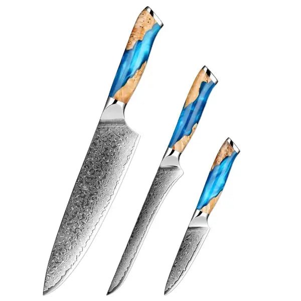 Damascus kitchen knives | Skyblue Edition | Razor - Sharp - Knives