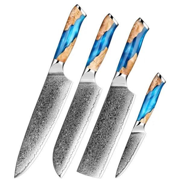 Damascus kitchen knives | Skyblue Edition | Razor - Sharp - Knives