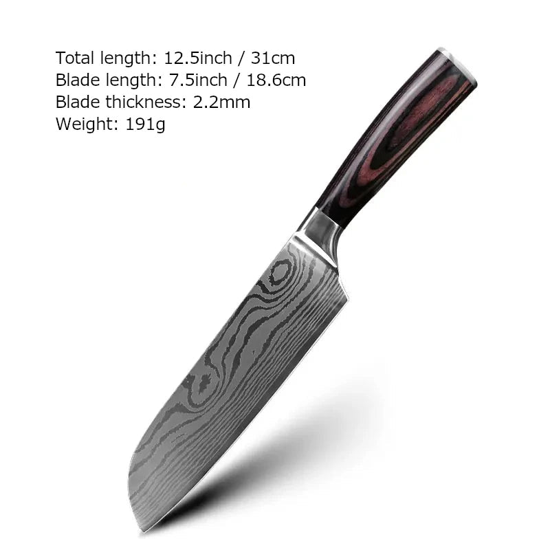 Damask Pattern Kitchen Knife Set | Pakkawood Edition - Razor-Sharp - Knives