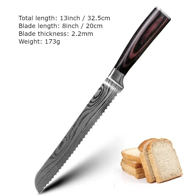 Damask Pattern Kitchen Knife Set | Pakkawood Edition - Razor-Sharp - Knives