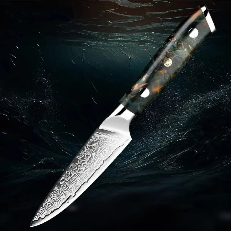 Damasc Kitchen Knife Set - Peacock Edition - Razor-Sharp - Knives