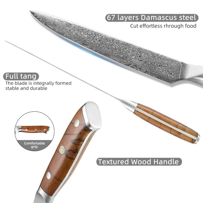 Damask Kitchen Knives - Sandalwood Edition - Razor-Sharp - Knives