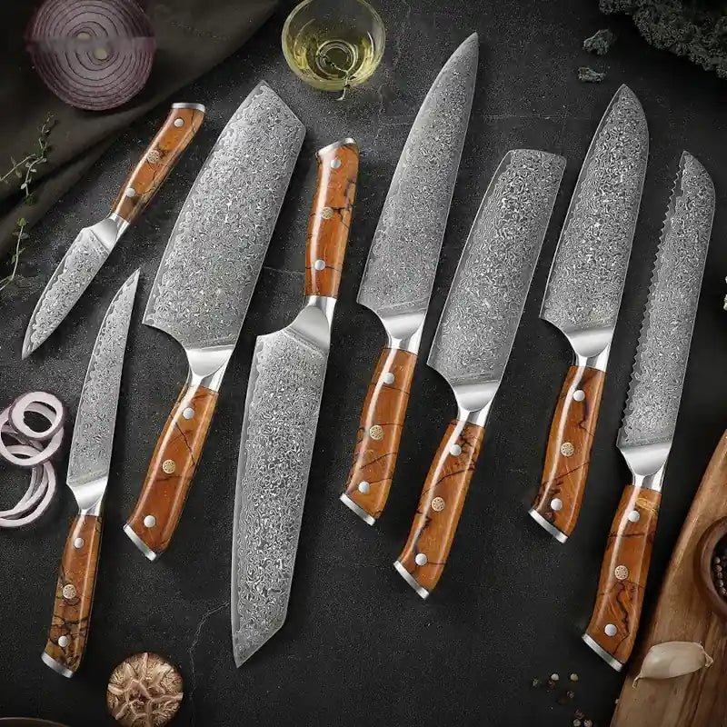 chef knife kitchen knives with sandalwood handle, damascus steel