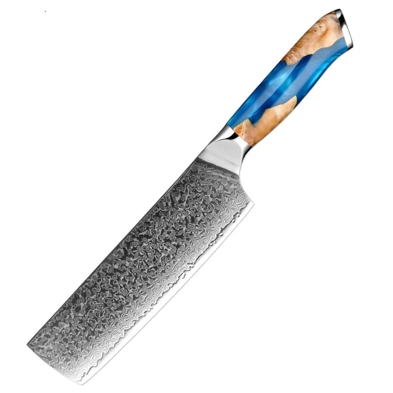 Damask Kitchen Knives - Skyblue Wood Edition - Razor-Sharp - Knives
